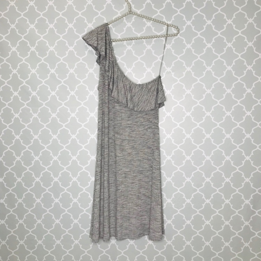 One Shoulder Raffle Gray Dress - Picture 3 of 6